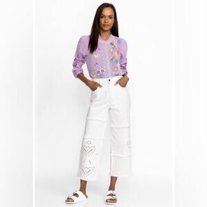 Johnny Was Sevilla Cropped Wide Leg Jean in White Size 26.
